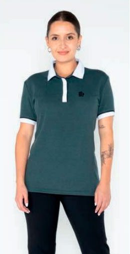 Camiseta polo gris, cuello blandiz y resortes blancos