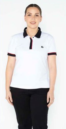 Camiseta polo blanco, cuello blandiz y resortes negros